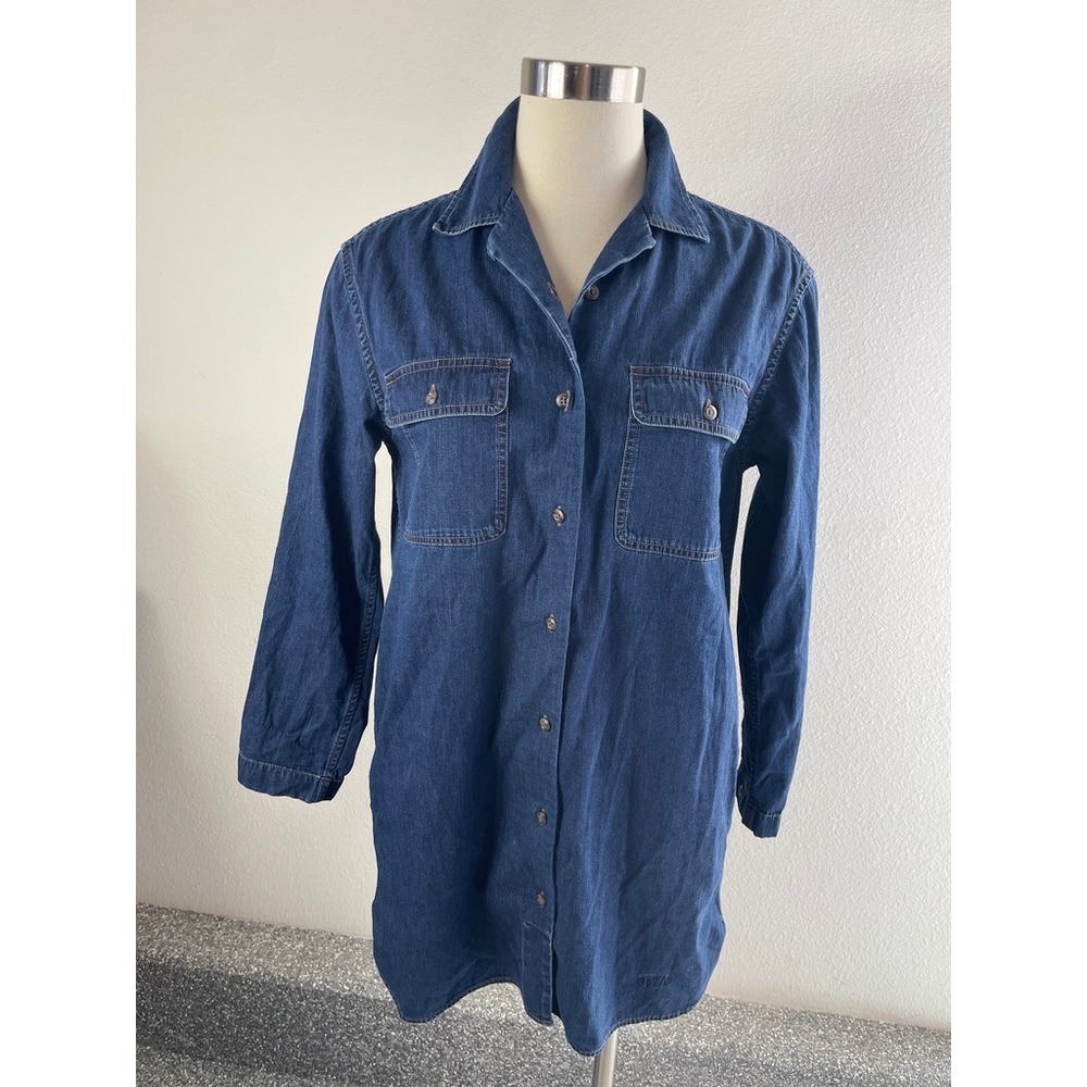 JW Anderson x Uniqlo Womens Small Denim Shirt Indigo Blue Button Front Cotton